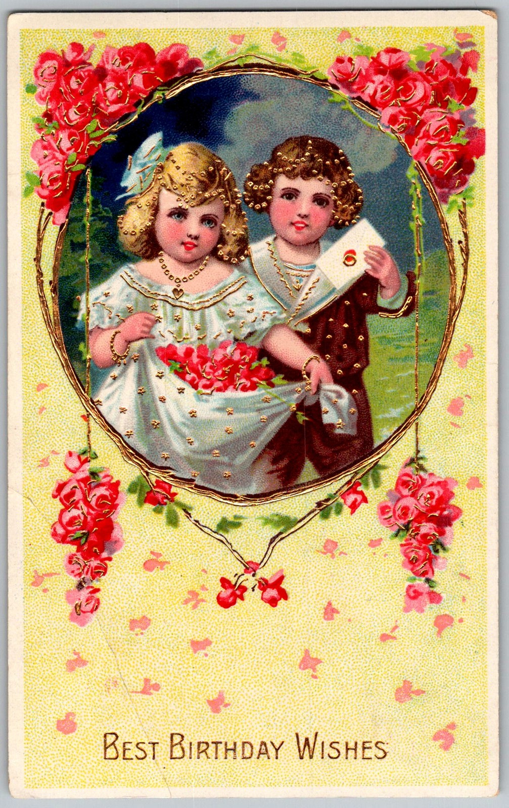 Antique Postcard Children Flowers 1910s