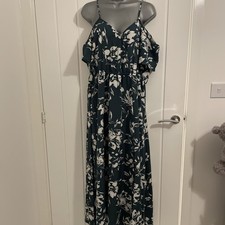 Unbranded Extra Large Size, Green And White Flower Print, Cold Shoulder Dress