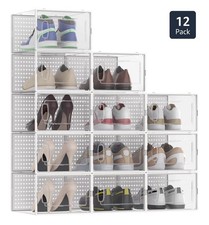 New 12 Pack Large Stackable Shoes Storage Boxes Clear Plastic White