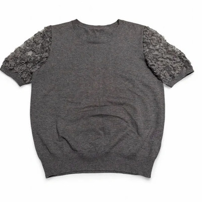 Lace Sleeve Short Sleeve Sweater Women s XL Gray Office Preppy Spring Career