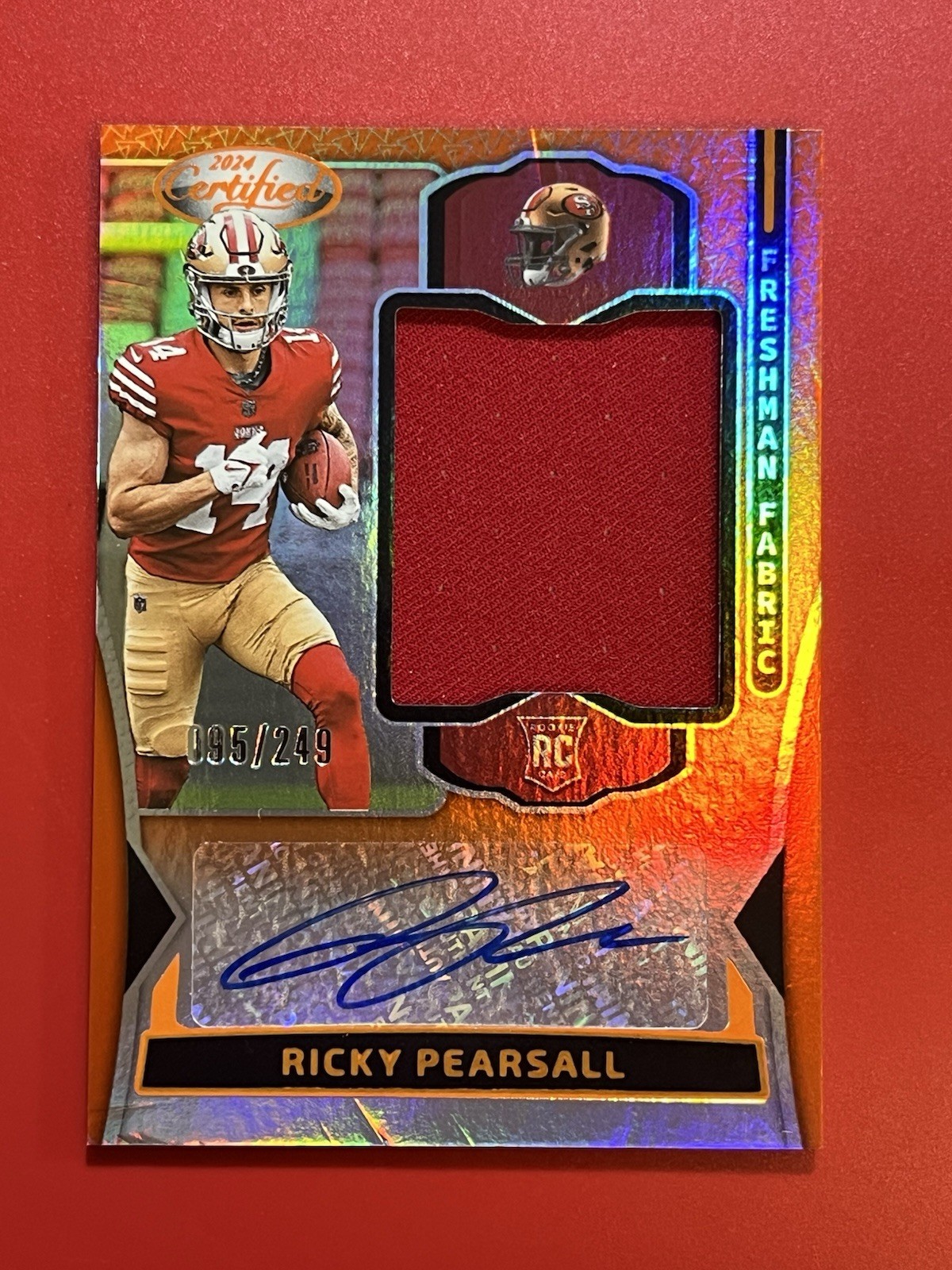 2024 Certified Freshman Fabric Signatures Orange Mirror, Ricky Pearsall RPA /249