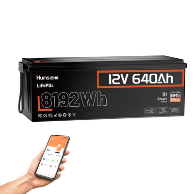 Humsienk 12V 640Ah LiFePO4 Bluetooth Lithium Batterie 250A BMS Wohnmobil Boot