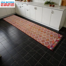 3x13 Runner Turkish Kilim Rug Hand Made Hallway Decor Rug Colorful Kitchen Rug