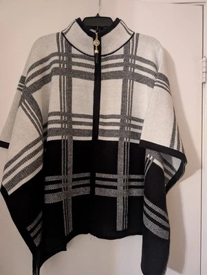 Anne Klein Poncho Black And White Plaid Size L/XL - Image 1 of 4