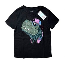 Cat Jack Boys Girls Dinosaur Graphic T-Shirt Black Short Sleeve Cotton Small