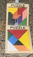 2 New Pier 1 Mini Wooden Puzzle Brain Teaser Colorful Squares Stocking Stuffer