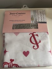 Juicy Couture Fabric Shower Curtain with Hooks 70x72  White/Pink Logo And Crown