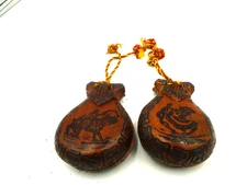 Vintage Spanish Castanets Decorated w/Bull Fighter & Flamenco Dancer