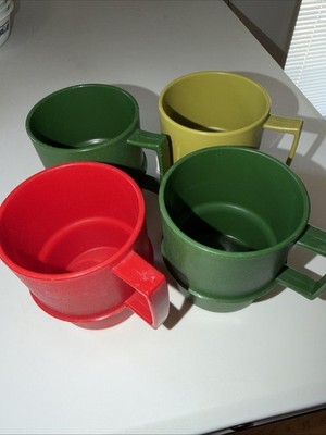Set of 4 Vintage Tupperware Stackable Mugs Cups Harvest Colors