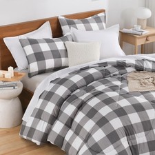 Gray Buffalo Plaid Queen Comforter Set 3 Piece Microfiber Bedding Set 90x90