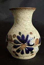 Pottery Tiny Tonala Mexican Sandstone Bud Vase Hand painted 3.5” Tall