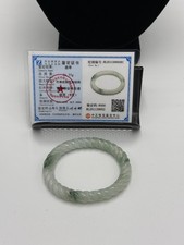 Certified Natural Grade A Jadeite Jade Twisted Oval Bangle White Green 54x44 mm