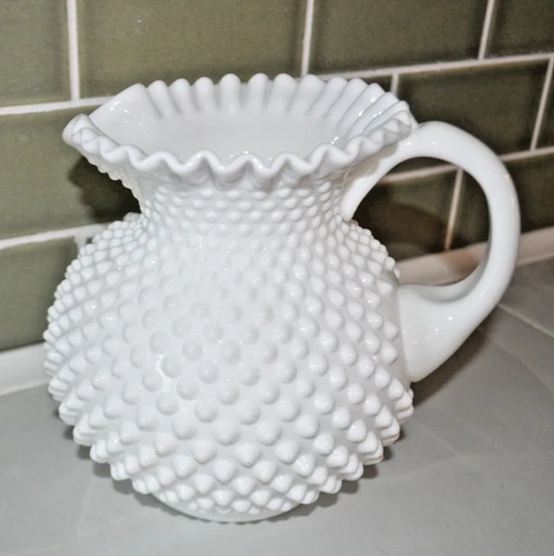 FENTON MILK GLASS HOBNAIL ICE LIP large 70 Ounce Pitcher