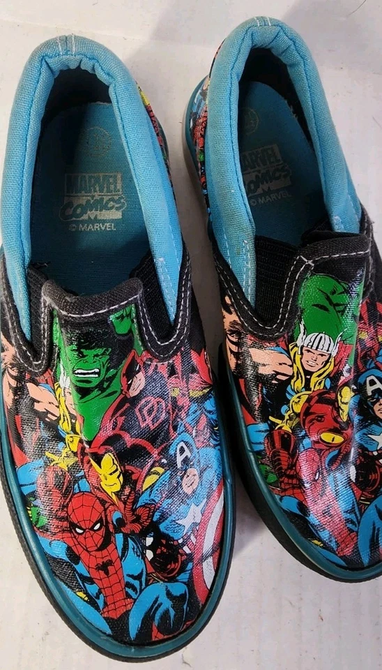 Marvel Comics Little Kids Size 12.5 Slip On Shoes Iron man Thor Hulk Spiderman - Image 2 of 4