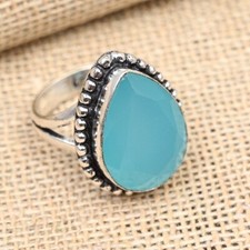 Blue Chalcedony Gemstone Handmade 925 Sterling Silver Ring Jewelry