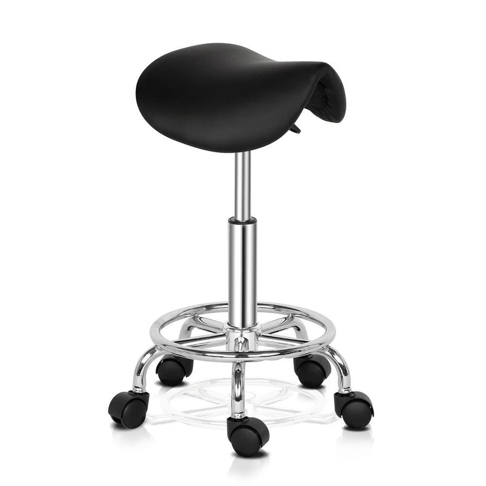 BONNLO Saddle Stool Adjustable PU Leather Spa Salon Mobility Swivel Work Chair Black
