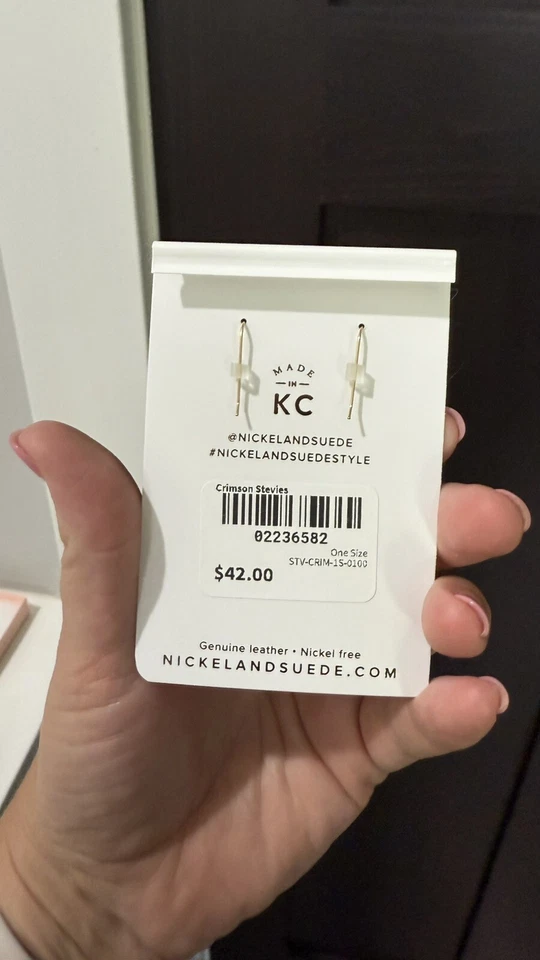 Nickel & Suede Crimson Stevie Earrings NWB! - Image 2 of 3