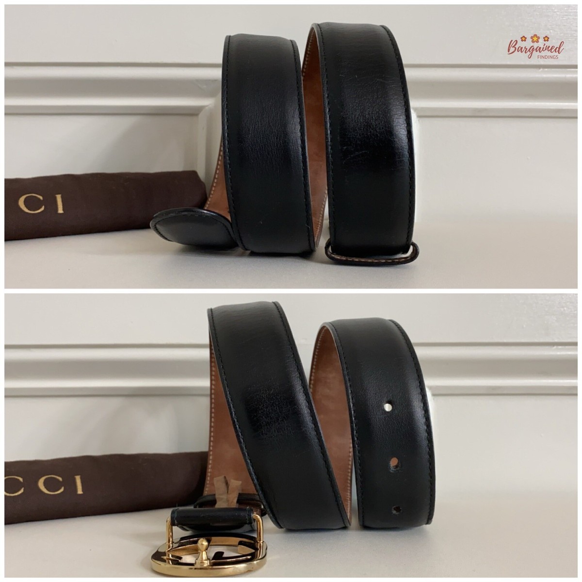 Authentic Gucci Black Calfskin Leather Gold Interlocking G