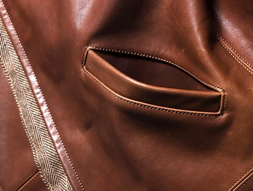 Chaqueta de motociclista retro informal americana estilo vintage de cuero de caballo encerado para hombre - Imagen 15 de 15
