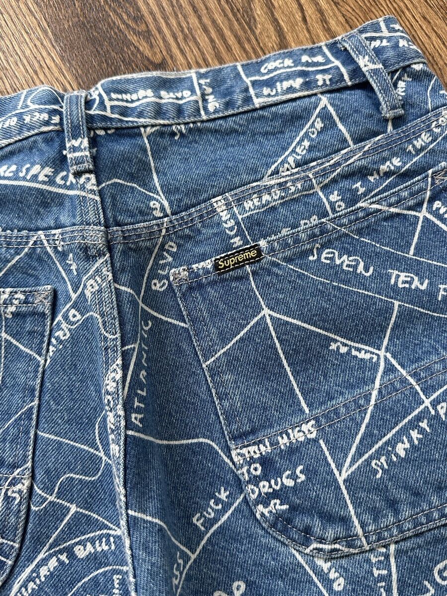 Supreme Gonz Maps Printed Denim Jeans Painter Pants Size 30 Supreme Gonz Maps Printed Denim Jeans Painter Pants Size 30