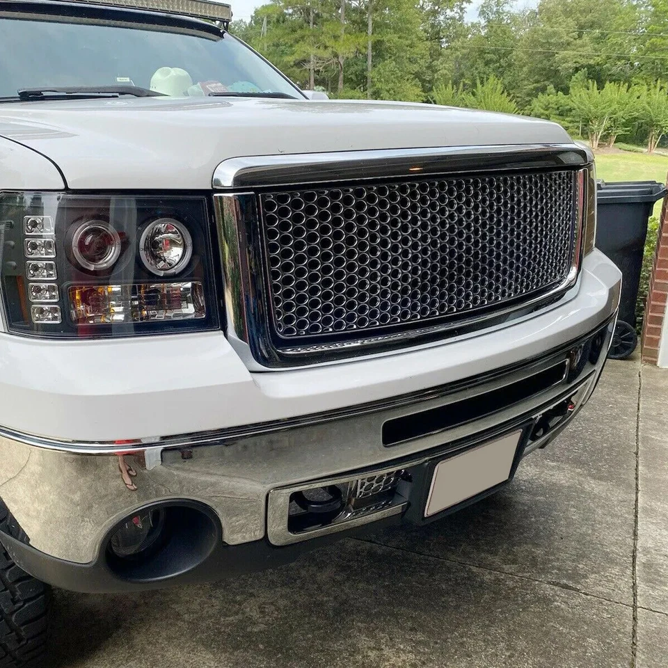 For 07-13 GMC Sierra 1500 Denali Style Upper & Lower Front Bumper Hood Grille - Image 3 of 4