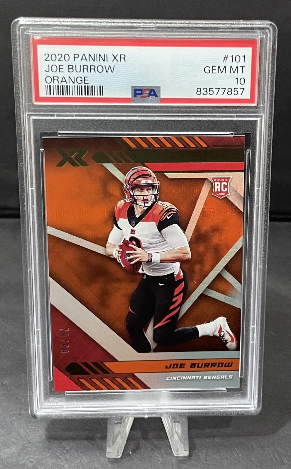 2020 Panini XR Joe Burrow RC #101 Rookie Orange /99 PSA 10 (Low Pop 12) Bengals