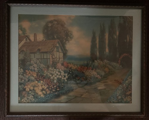 Original Signed 1920's R. Atkinson Fox "An Old Fashioned Garden" 21x17 - Picture 4 of 5