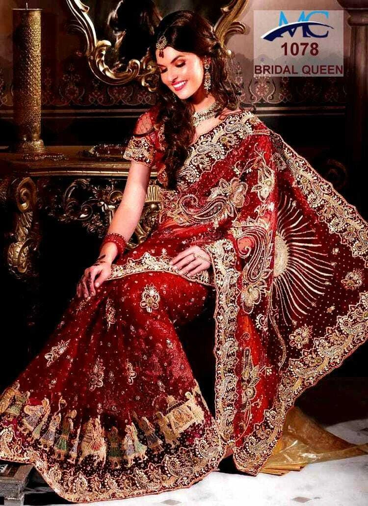 WEDDING SAREE SARI BLOUSE BRIDAL DESIGNER ETHNIC BOLLYWOOD INDIAN ZARI WORK  EID