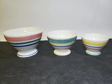 Set of 3 Pereiras Mixing Bowls Multi Stripe Ceramic Hand Painted Portugal
