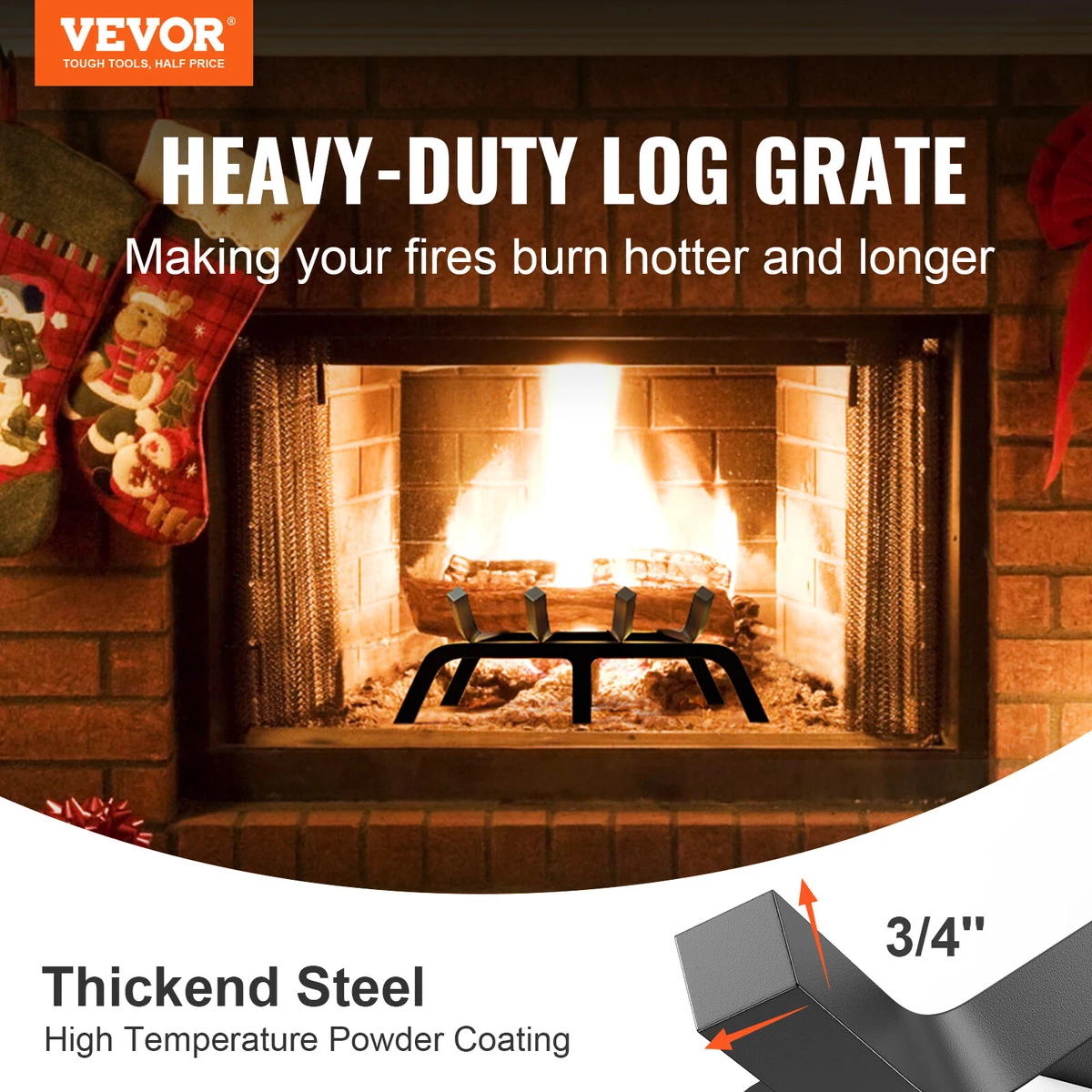 VEVOR Fireplace Log Grate, 27 inch Heavy Duty Fireplace Grate with