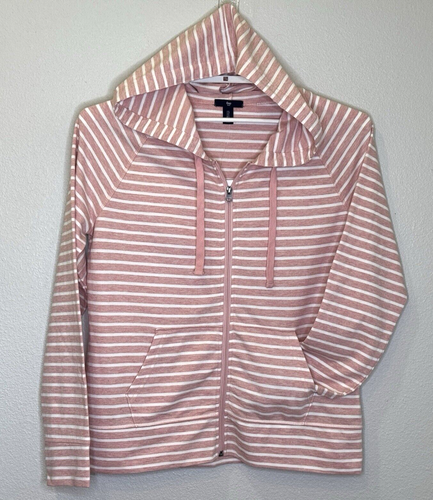 Gap Hoodie Full Zip Sweatshirt Womens Size Large Pink Stripe Long Sleeve NEW