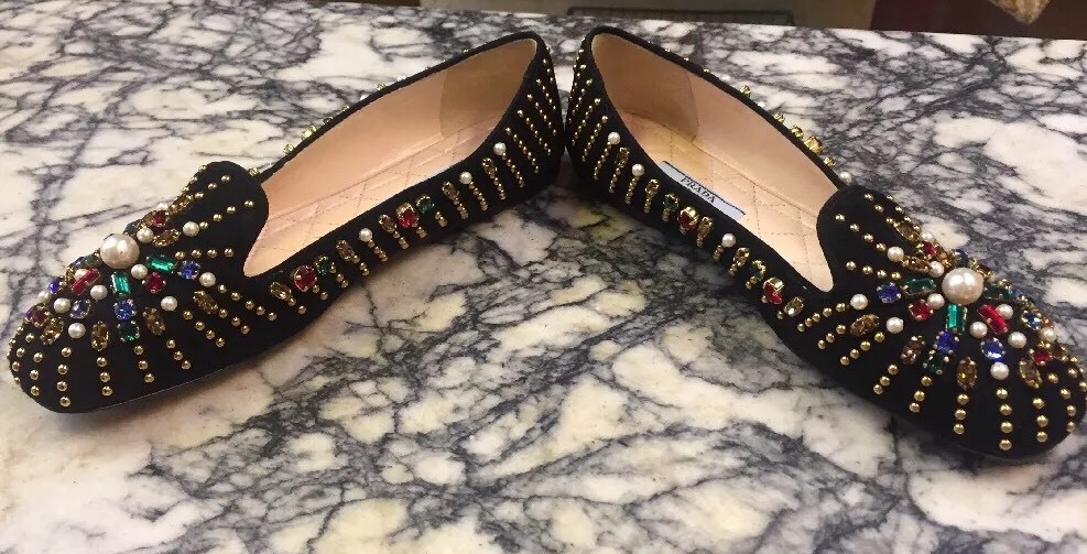 New PRADA Black Suede jeweled Flats Sz 36 796e90 New PRADA Black Suede jeweled Flats Sz 36 796e90