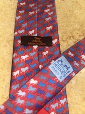 HERMES Paris Vintage Mother  Child Boys Silk Tie Horses Pink Blue EUC