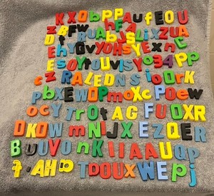 (144) 1970's Plastic Various Colors and Sizes Magnetic Letters