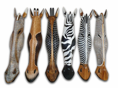 Maske Wandbild bis 100 cm Holz Zebra Giraffe Wand  Deko Safari Skulptur Afrika