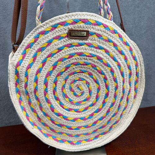 Sun N Sand Jute Straw Circle Crossbody Bag Braided Handles Summer Purse