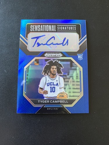 2023-24 Prizm Draft wählt sensationelle Signaturen blau/125 Tyger Campbell Auto