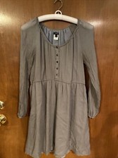 J.CREW J CREW Size 8 Gray Silk Pullover Pockets Chiffon Sheer Long Sleeve Dress