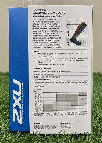 2XU Hyoptik Reflective Compression Running Socks Black/Grey Men's Size Medium M - Picture 3 of 7