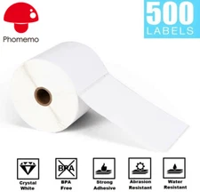 Phomemo 4 x 6 Thermal Shipping Paper Roll of 500 Labels Self-adhesive Mailing