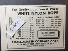 1958 Ad. Amalgamated Cordage Corp. New York. White Nylon Rope.