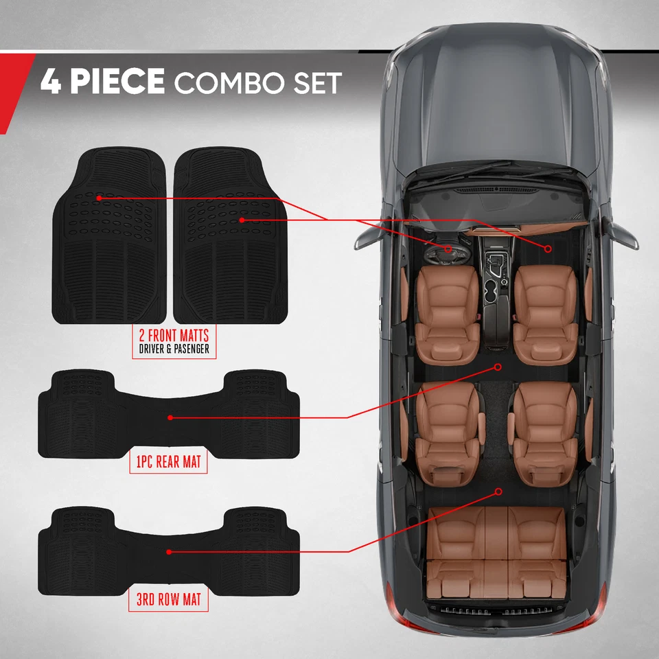 Alfombrillas de goma para coche para todo tipo de clima 3 filas de protección para Ford Explorer - negras Foto 4 de 4