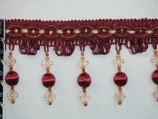 4" Classy Tassel Fringe Trim Ball Bead Burgundy Per Yard