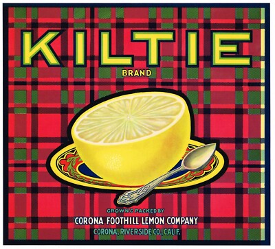 GENUINE CITRUS CRATE LABEL TARTAN CORONA SCOTTISH RIVERSIDE 1930S VINTAGE GENUINE CITRUS CRATE LABEL TARTAN CORONA SCOTTISH RIVERSIDE 1930S VINTAGE