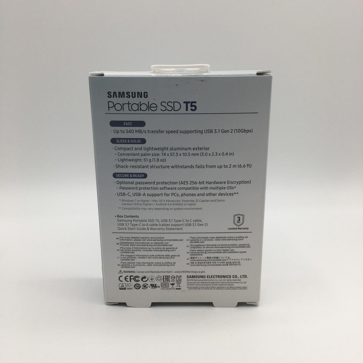 Boxed Samsung T5 500 GB USB 3.1 Gen 2 External Portable SSD Boxed Samsung T5 500 GB USB 3.1 Gen 2 External Portable SSD