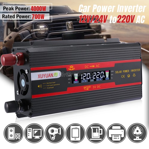 4000W Car Power Inverter DC 12V 24V To AC 220V Solar RV Converter Pure Sine Wave