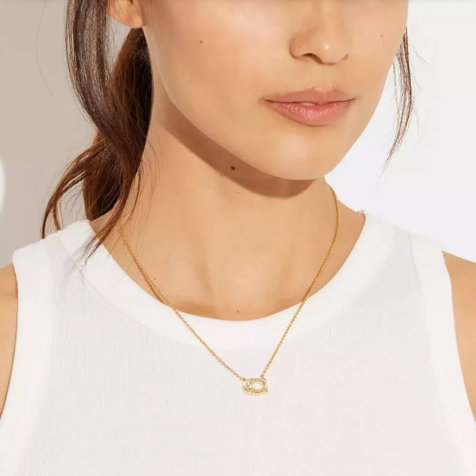COACH Pave SIGNATURE C NECKLACE Gold Tone Plated Brass RHINESTONE
