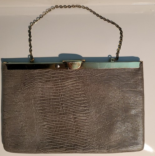 Bolso sin asas vintage años 50-60 Etra cuero genuino topo patrón de lagarto  - Imagen 1 de 12