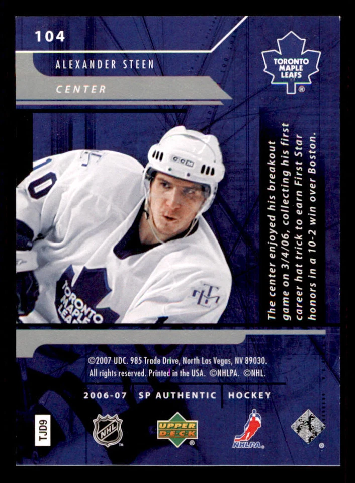 2006-07 SP Authentic #104 Alexander Steen N /999 - Image 2 of 2