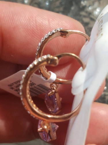 Amethyst Pear Cut & White Topaz Labcreated Earrings 10kt Solid Rose Gold - Picture 9 of 12